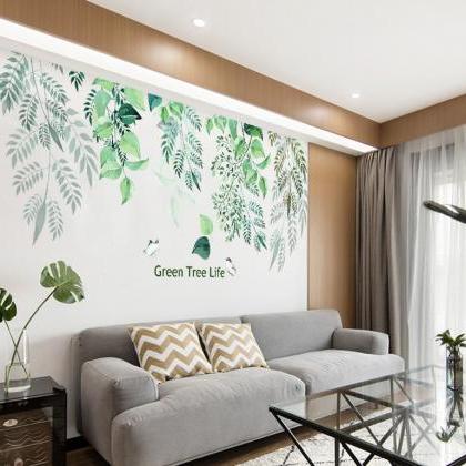 Large Tropical Green And Grey Leaf Wall Stickers -..