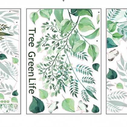 Large Tropical Green And Grey Leaf Wall Stickers -..