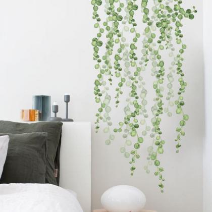 Cute Dropping Pine Green Pearl Leaf Wall Stickers..