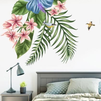 Romantic Green Leaf And Hanging Flowers Wall..