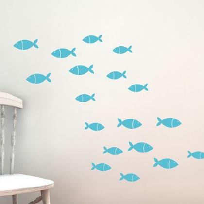Swimming Happy Fish Set Decals Vinyl Wall Decal..