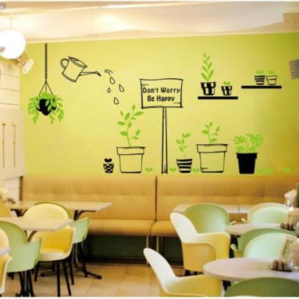 Fresh Green Bontany Wall Decals Flower Pot..
