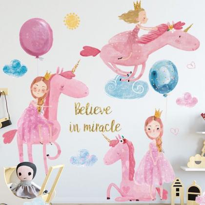 Pink Girls Unicorn Wall Decal - Cute Animal Living..