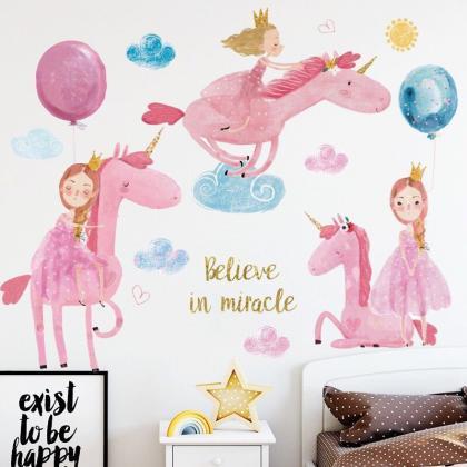 Pink Girls Unicorn Wall Decal - Cute Animal Living..