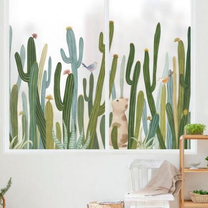 Fresh Tropical Green Cactus Wall Decals With Cute..