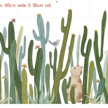 Fresh Tropical Green Cactus Wall Decals With Cute..
