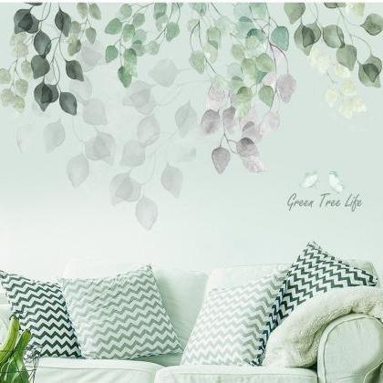 Large Green Swaying Branch Leaf Wall Stickers -..