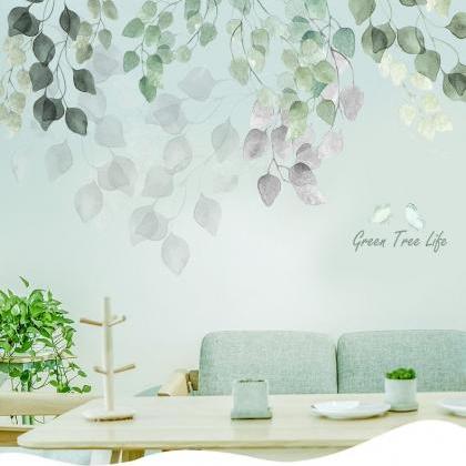 Large Green Swaying Branch Leaf Wall Stickers -..