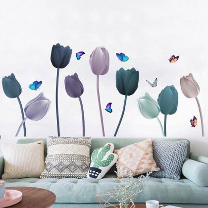 Blue 3d Style Flower Wall Decals , Living Room..