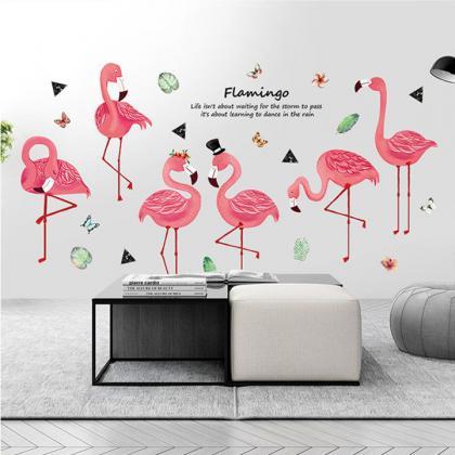 Six Pink Flamingo Friends Wall Stickers , Girls..