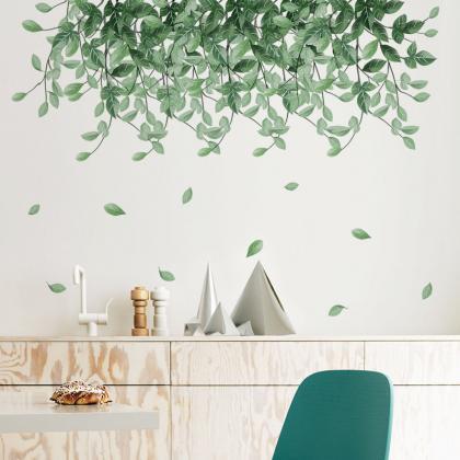 Hanging Flow Green Leaf Branch Wall Decal - Drop..