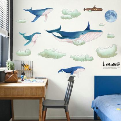Blue Whales Stickers - Water Flower Fish Decals -..