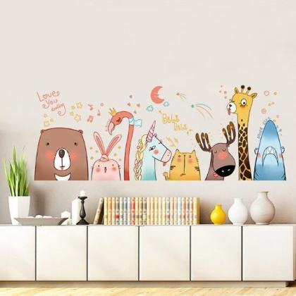 Animal Friends Kids Bedroom Stickers Giraffe Bear..