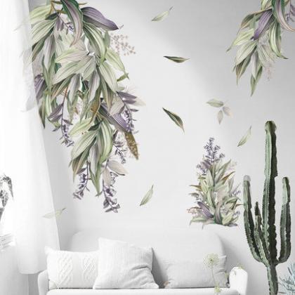Nordic Style Green Purple Leaf Wall Stickers -..