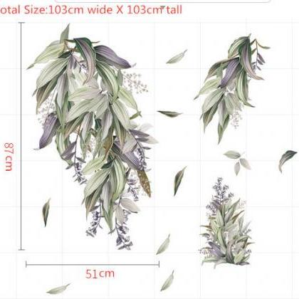 Nordic Style Green Purple Leaf Wall Stickers -..