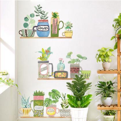 Fresh Green Flower Pots Wall Decals - Tropical..