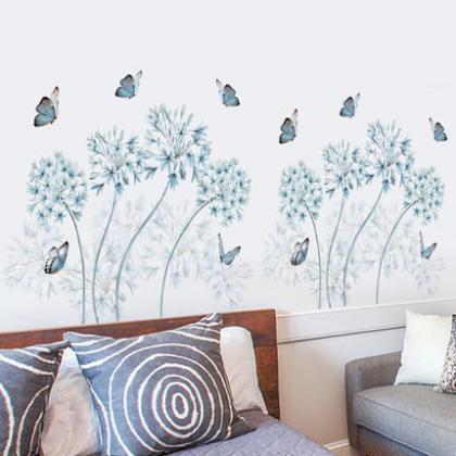 Blue Dandelion Home Decor Plant Decal Butterfly..