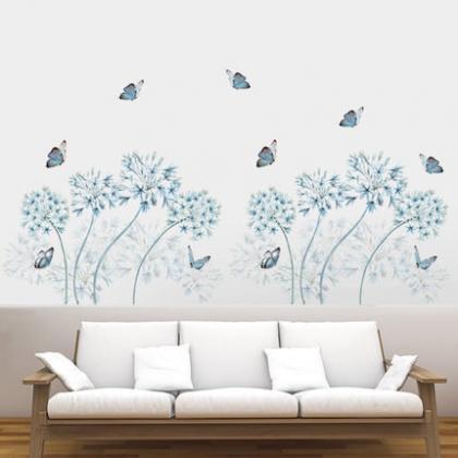 Blue Dandelion Home Decor Plant Decal Butterfly..