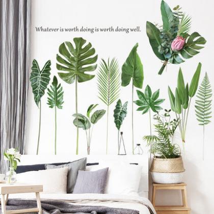 Nordic Style Green Garden Leaf Wall Stickers -..