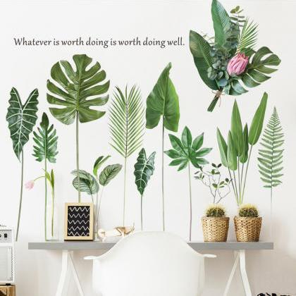 Nordic Style Green Garden Leaf Wall Stickers -..