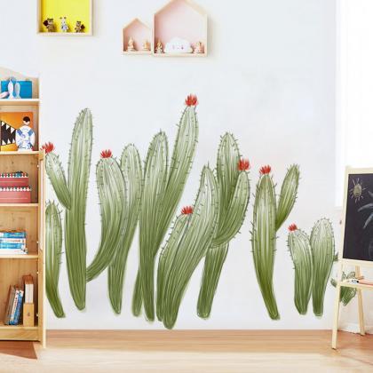 Unique Pink Green Cactus Living Room Decals -..