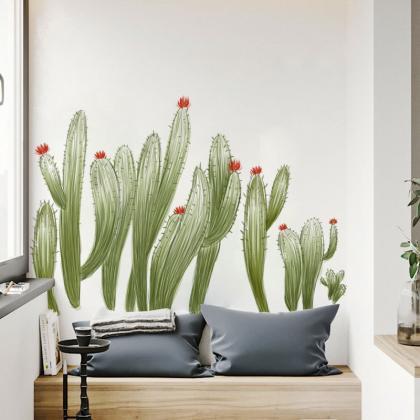Unique Pink Green Cactus Living Room Decals -..