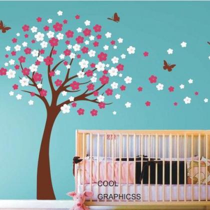 Vinyl Wall Decal ,large Wind Cherry Blossom..
