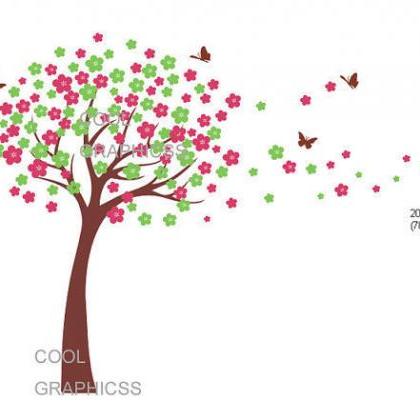 Vinyl Wall Decal ,large Wind Cherry Blossom..