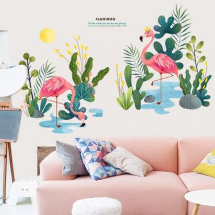 Flamingo By The Water And Plants Decal - Nursery..