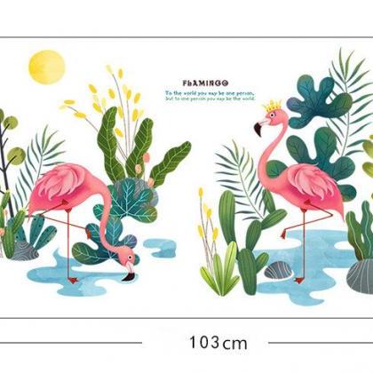 Flamingo By The Water And Plants Decal - Nursery..