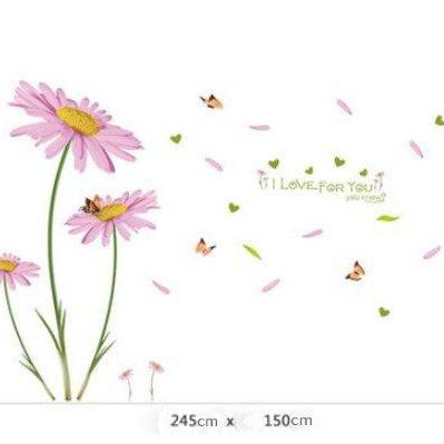 Romantic Pink Chrysanthemums Flower Butterfly Wall..