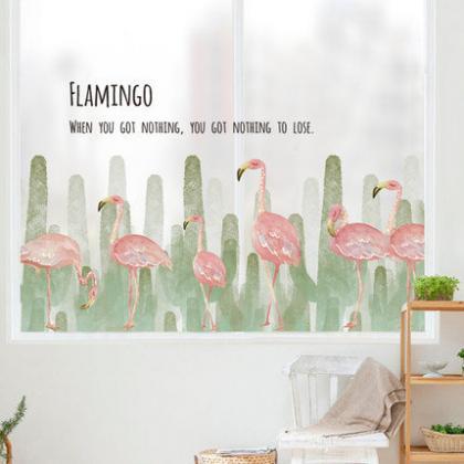 Tropical Green Vinyl Wall Decal Pink Flamingo Home..