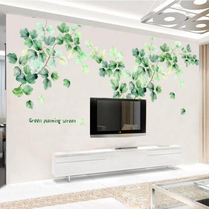 Large Green Planting Screen Leaf Wall Stickers -..