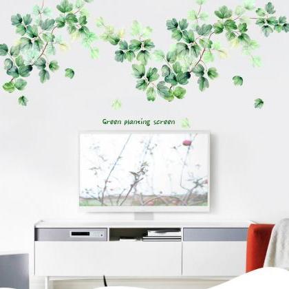 Large Green Planting Screen Leaf Wall Stickers -..