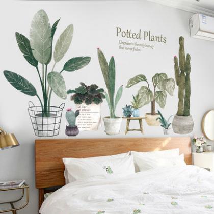Fresh Green Pots Botany Leaf Wall Stickers Potted..