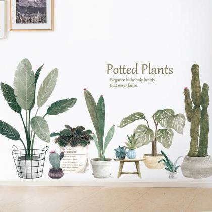 Fresh Green Pots Botany Leaf Wall Stickers Potted..