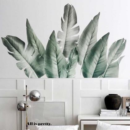 Tropical Greyish Green Leaves Wall Sticker, A Pile..