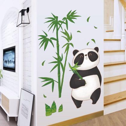 Big Panda Holds Bamboo Wall Sticker Green Bamboo..
