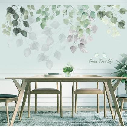 Large Green And Grey Leaf Wall Stickers, Quotes..