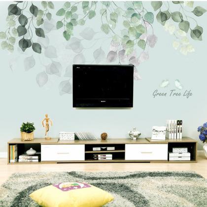 Large Green And Grey Leaf Wall Stickers, Quotes..