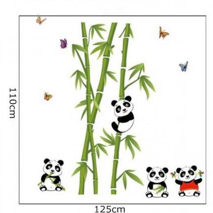 Green Bamboo Tree And Cut Pandas Wall Sticker..
