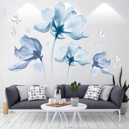 Elegant Four Separated Blue Flower Wall Sticker..