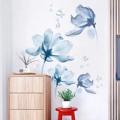 Elegant Four Separated Blue Flower Wall Sticker..