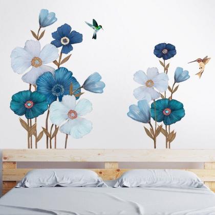 Elegant Blue Flower Wall Sticker Chinese Style..