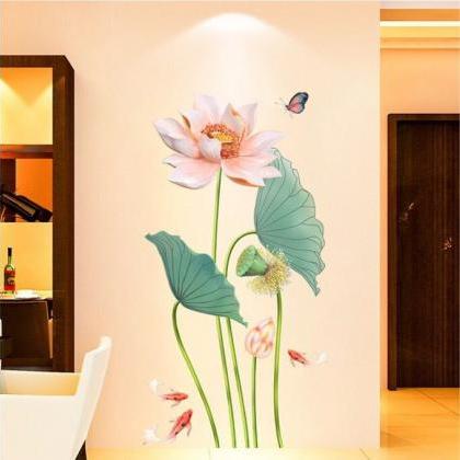 Elegant Chinese Style Lotus Flower Wall Sticker..