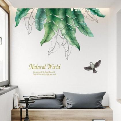 Large Tropical Banana Leaf With Bird Wall Sticker..