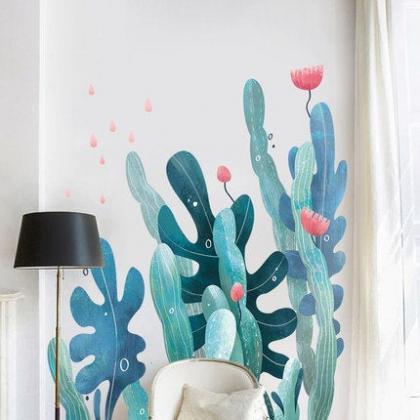 Sea Seaweed Wall Decal, Red Flower Wall Sticker,..