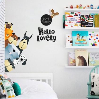Kids Room Hello Lovely Cute Dogs Wall Decals..