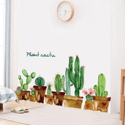 Fresh Green Cactus Pots Wall Stickers ,potted..