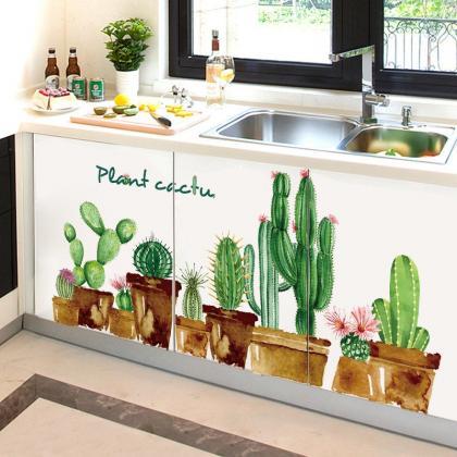 Fresh Green Cactus Pots Wall Stickers ,potted..